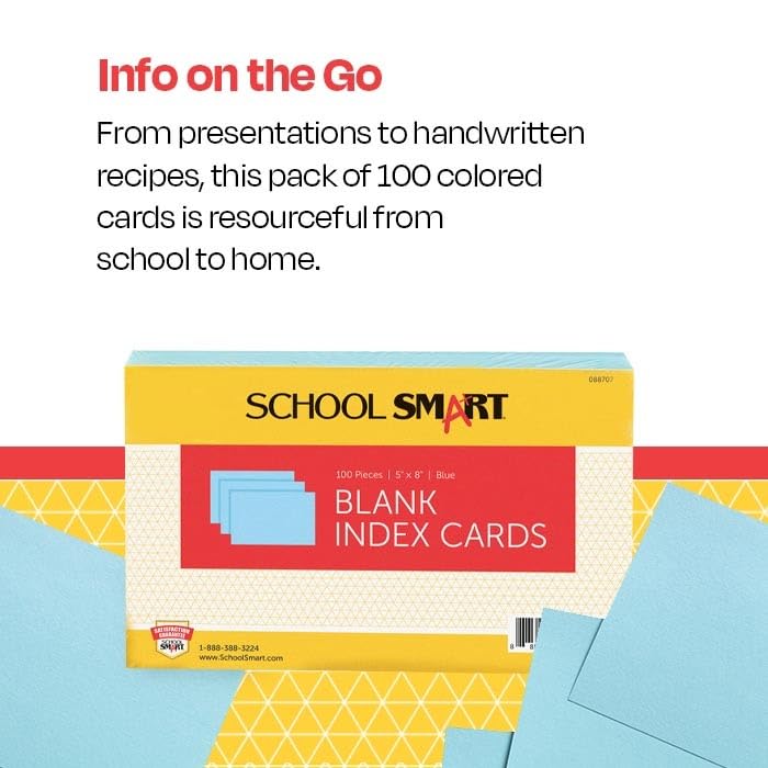 School Smart Unruled Index Cards, 5 x 8 Inches, Blue, Pack of 100 - Image 5